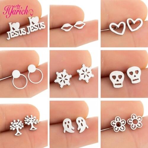 Stainless Steel Ghost Slime Stud Earrings for Women Simple Heart Circle U HorsesHoof Lips Shaped small Earrings Jewelry Gifts