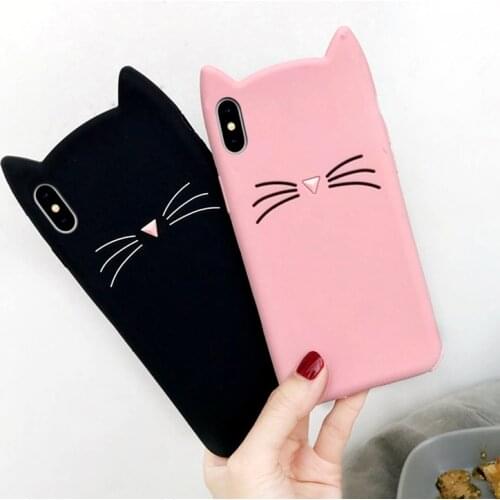 Cute 3D Cartoon Silicon Soft Phone Case For iPhone 7 Plus Glitter Beard Cat Ears Cover For iPhone 8 7 6 S 6S 5 5S SE X XS Max XR