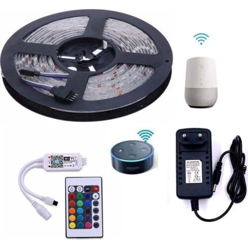 Smart WIFI Remote Control RGB LED Strip Kit WIFI RGB Controller + Remote Control + 5M LED Strip + Power Supply
