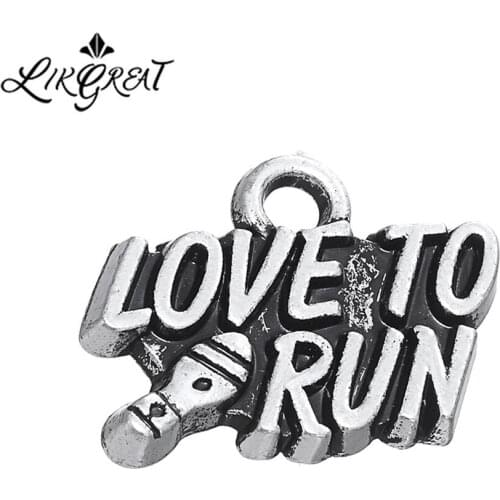 LIKGREAT Antique Silver Color Metal Charm Handmade DIY Gifts for Running Enthusiast Love To Run Letter Charms Pendant Footprint