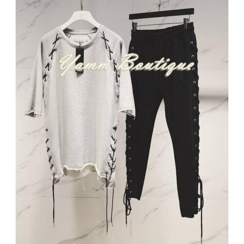 Oversized Taichi Drawstring Tied Up Essentials Mens Kanye Hybrid Crew Wide Neck Short Sleeve Raw Edges Sweatshirt