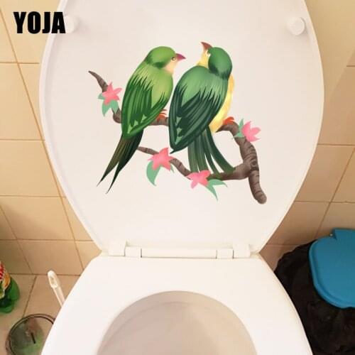 YOJA 24.4X22.1CM Bird Standing On The Flower Tree Lovely Animal Toilet Decor Home Room Wall Sticker T1-1263