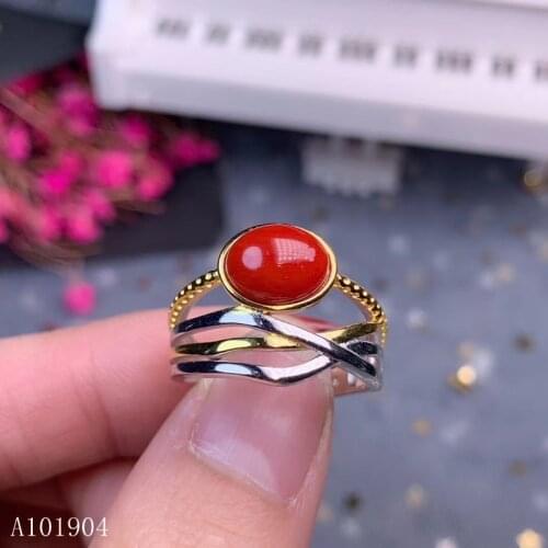 KJJEAXCMY boutique jewelry 925 sterling silver inlaid natural gemstone red coral female ring support detection n