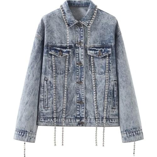 Denim Jacket Oversize Women Hole Ripped Tassels Jeans Jacket Coat Women Casual Vintage Cotton Loose Coat Womens Jackets AA5360