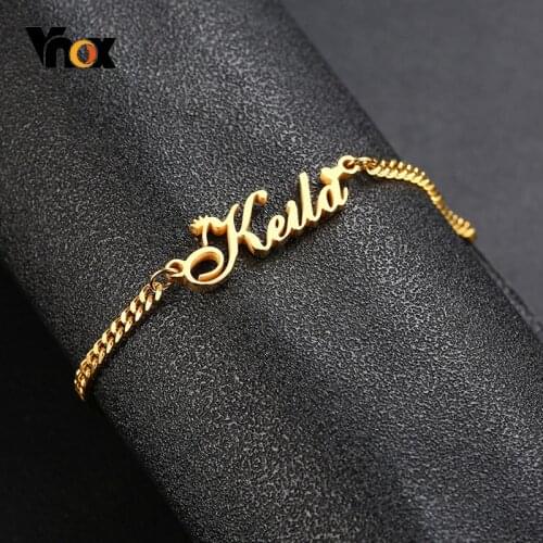Vnox Personalize Name Chain Bracelets for Women Jewelry Gold and Color Stainless Steel Custom Gifts for Her