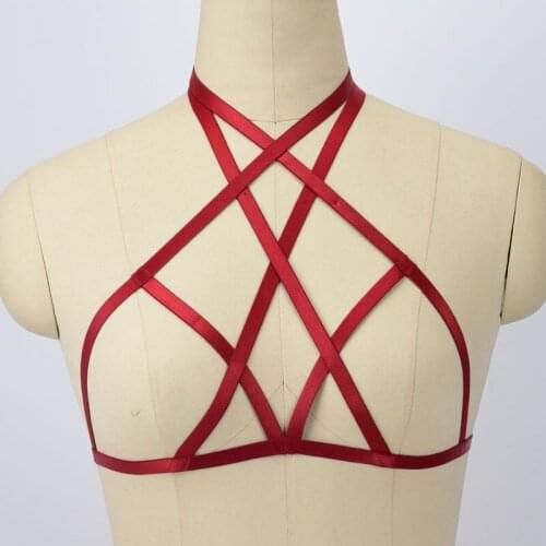 Body Cage Bright colors red Body Harness Elastic Bra Lingerie Bralette Gothic Bondage harness Fetish Rave women Strappy Harness