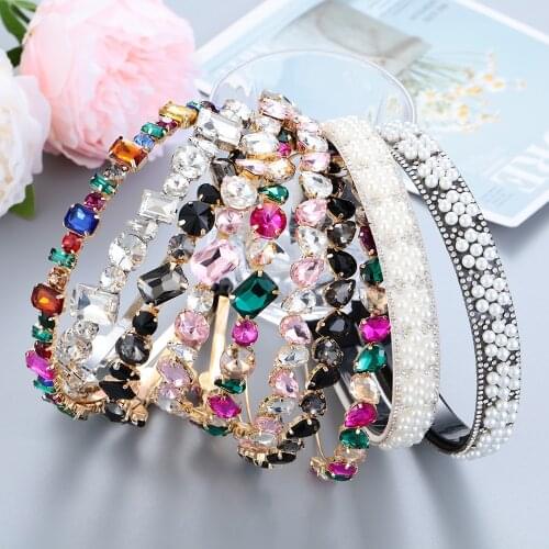1PC Women Crystal Gem Baroque Headbands Diamond Hair Accessories Pearl Headband for Girls Crown Flower Party Hairbands