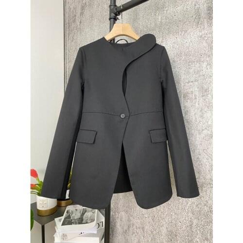 Fashion 11.4 High End New Round Neck Wool Blazer Coat Women Hollow Out Design Temperament Elegant Outerwear