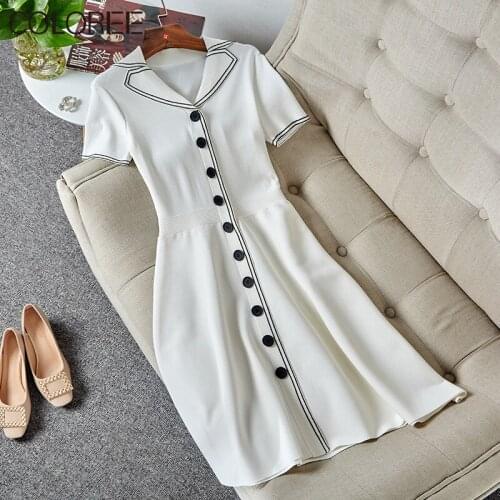 Korean Fashion White/black Knitted Dresses for Women 2021 Spring Autumn Short Sleeve Single Breasted Midi Dress Vestidos