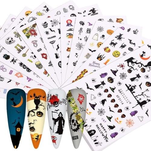 2021 DIY Nail Beauty Decorations Nail Stickers Pumpkin Skull Bat Nail Art Halloween Manicure Water Stickers Santa Nail Decal