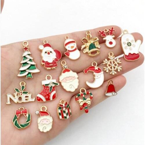 38Pcs Christmas gifts Santa Claus tree Mixed Christmas Charms Enamel Pendants DIY Bracelet Jewelry Making Craft decorate