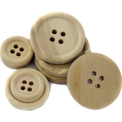 50 NATURAL ROUND WOODEN BUTTON MIXED SIZE SEWING HABERDASHERY CARD SCRAPBOOK
