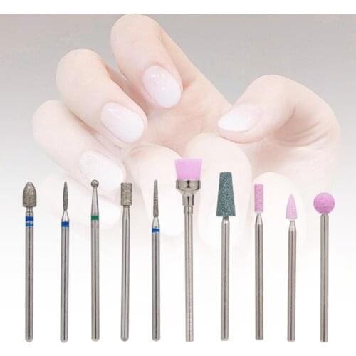10Pcs Diamond Grinding Nail Art Drill Bits Cuticle Cutte Manicure Pedicure Polishing Milling Head Kit Electric Burr Grinder