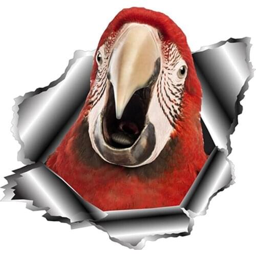 Parrot 3D Car Sticker Torn Metal Car Window Bumper Decal Reflective Stickers Animal Car Styling Decals 13cm X 12.5cm