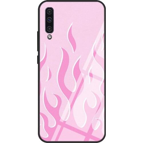 Pink Flames Tempered Glass Case For Samsung A52 A12 A32 A42 A72 A31 A51 A71 A40 A50 A70 A20e A21S