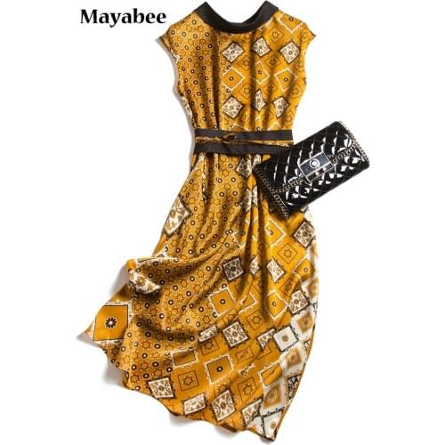 French Print High Waist Lace-Up Mulberry Silk Loose Silk Dress 2021 Summer Retro Womens Clothing