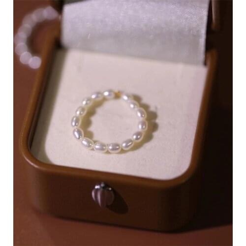 Hot sell female natural white tiny natural real pearl beads ring design can customize length women jewelry bridal trendy gift