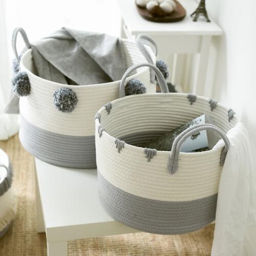 Cotton Rope Laundry Basket with Ball Storage Box Organizer for Kids Toy Snack Magazine Nursery Hamper Home Accessories