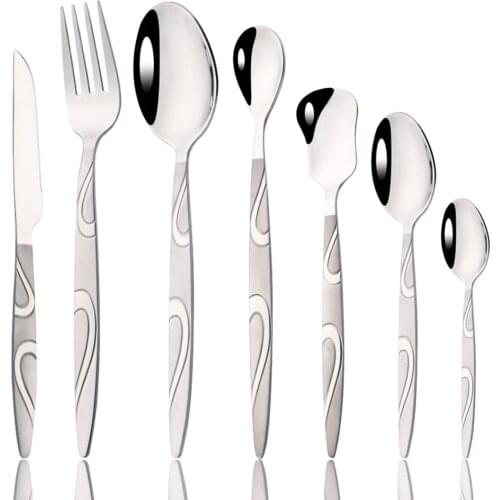 Silver Cutlery Set Stainless Steel Dinnerware Knife Fork Ice Cream Spoon Creative Dessert Spoon Tableware Mirror Flatware Set