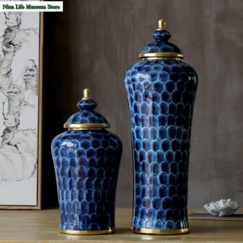American Ceramic Vase Home Gold-plated Storage Jars Porcelain Living Room Decoration Accessories Large Candy Jar Indoor Decor