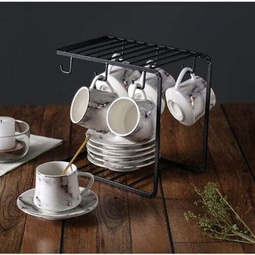 Ceramic Coffee Cup and Saucer Set 180ml Home Marble Pattern with Shelf Luxury Afternoon Tea Tea Set Concentrated 80ml Coffee Cup