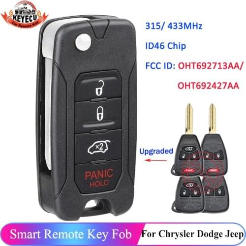 KEYECU 4 Button for Jeep for Dodge for Chrysler 315MHz/ 433MHz ID46 Chip Upgraded Smart Remote Key Fob OHT692713AA OHT692427AA