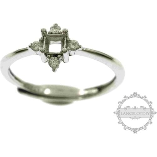 3mm square prong bezel CZ stone 925 sterling silver basic adjustable ring bezel settings DIY ring supplies findings 1294102