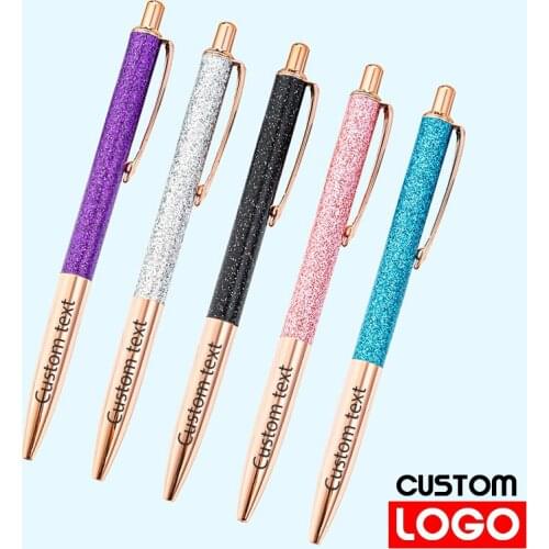 Creative gold powder press pen cute lady gift pen business office signature metal pen custom logo student stationery wholesale