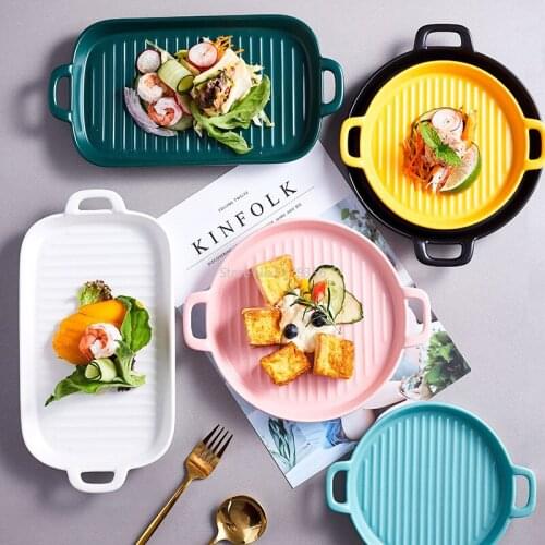 Creative Ceramic Cutlery Two-ear Baking Tray Practical Quality Baking Tray Western Steak Tray Oven Baking Snack Tray