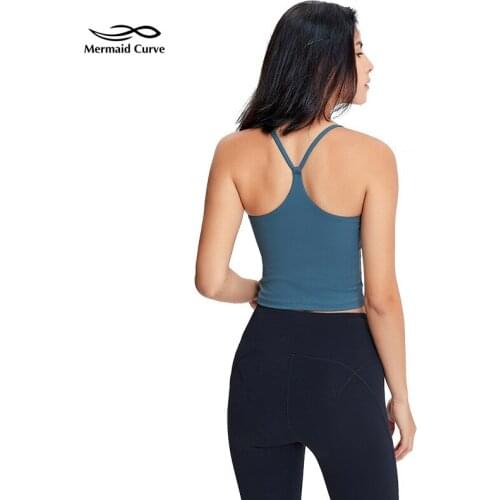 Mermaid Curve Summer Sexy Y-Shape Beauty Back With Chest Pad Women Yoga Vest Moisture Wicking Stretch Tight Running Fitness Vest