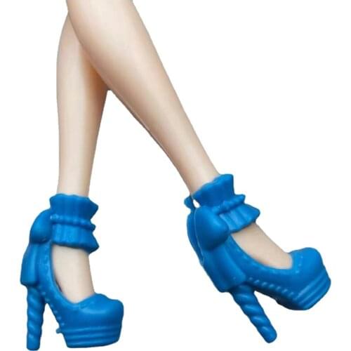 Fashion 6 Pairs/lot Blue High Heel Doll Shoes For Barbie Accessories Princess Foot Wear Sneakers Sandals Boots For Barbie Shoes