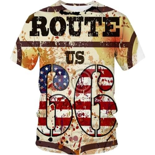 New Summer Mens T-shirt 3D Car 66 Road Motorcycle Rider Breathable Casual Mens T-shirt Funny Short Sleeve Cool Mens Clothing