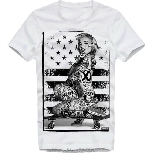Men Cotton T Shirt Marilyn Monroe Tattoo Tats Skatergirl Skateboard T-shirt Summer TShirt Funny Tees Harajuku