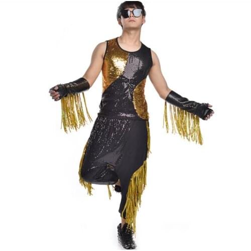 Sequined fringe men vest clothing camiseta tirantes hombre personalized singer stage street star style dress man vests and pant