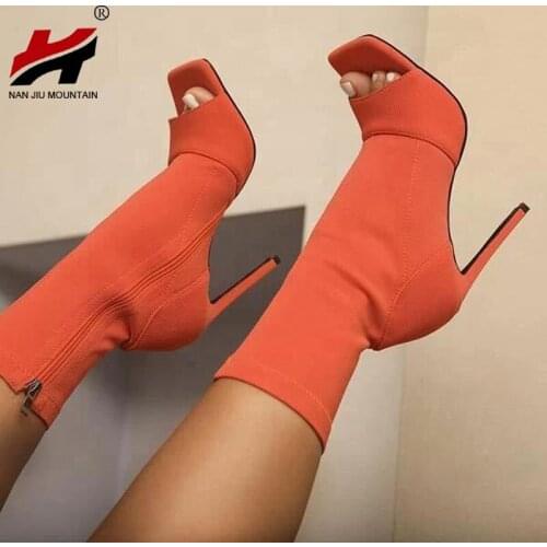 NAN JIU MOUNTAIN 2021 Autumn Womens Boots Solid Color Fish Mouth High Heel Boots Fashion Outdoor Womens Shoes Plus Size 43