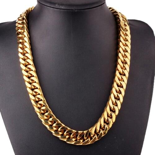 Tiasri 17mm Strong Man Necklace Curb Cuba Miami Link Choker Heavy Stainless Steel Jewelry Hip-hop Boys Gift Waterproof Punk