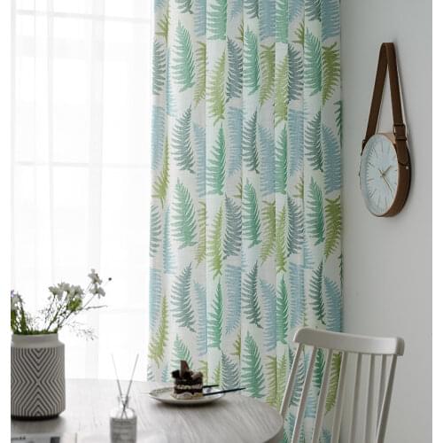 2021 New Plant Green Cotton and Linen Curtains Nordic Printing Semi-blackout Curtains Living Room Bedroom Partition Curtains