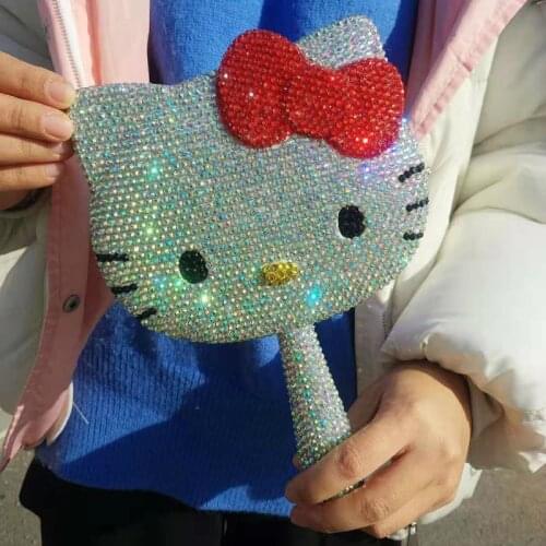 Diamond Portable Kitty Makeup Mirror Shiny Diamond Decorative Mirrors Handheld Kitty Cat Mirror Kawaii Makeup Home Decor