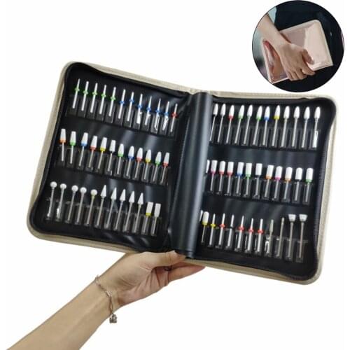 Portable Foldable Manicure Nail Drill Bits Holder Storage Bag Easy Carry