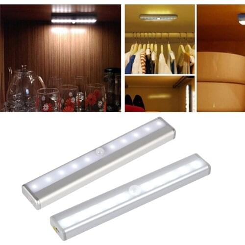 Cabinet LED Light Rechargeable PIR Motion Sensor Auto On/Off 10 LEDs for Kitchen Bedroom Armario Closet Wardrobe Night Light