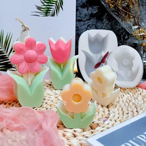 1PC DIY Little Flower Aromatherapy Candle Silicone Mold Mould Simple Tulip Shape Cake Mold Candle Baking Tools