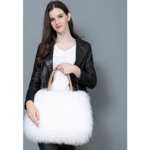 Women Real Mongolia Fur Handbag Long Hair Genuine Lamb Fur Totes Bag Wholesale Lady Simple Style Hand Bags