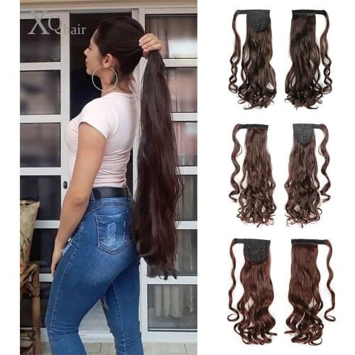 Extensions capillaires synthétiques queue de cheval 32 pouces, postiche longue et ondulée avec Clip, fausse queue de cheval avec