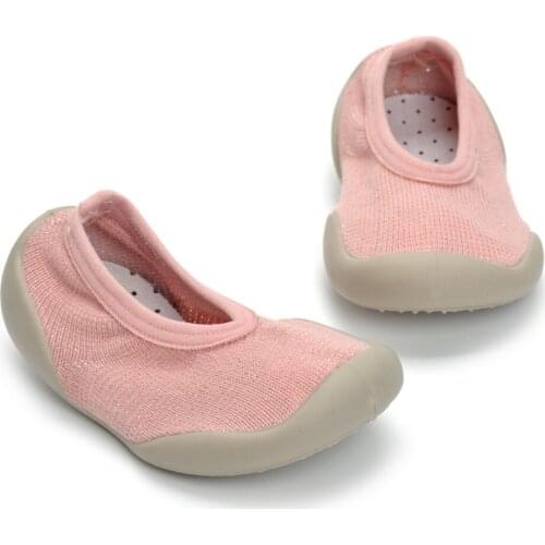 Girls Home Shoes 1-3 Years Old Pure Color Knitted Silver Light Silk Tight Rubber Rubber Sole Soft Rubber Breathable Home Shoes