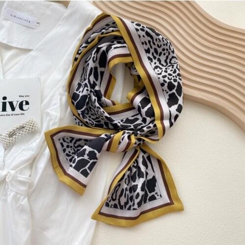 New Summer Autumn Womens Long Leopard Prints Skiny Hair Satin Scarf Square Women Sexy Bag Handle Scarfs Multifunction 2021