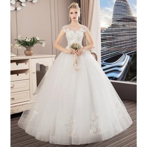 Vestido De Noiva 2020 New Sweet Lace Wedding Dress O-neck Princess Bride Dress Pregnant Woman Slim Wedding Gowns Can Custom Made