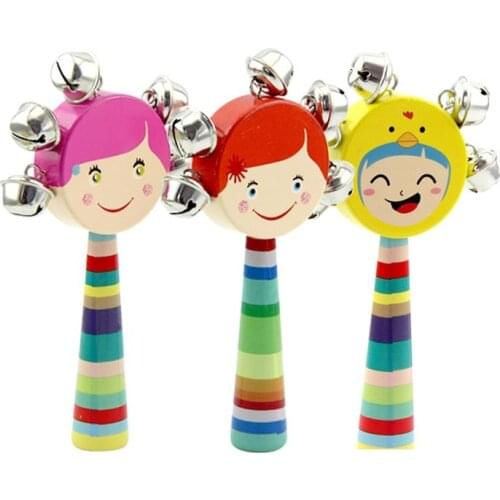10pcs/lot newborn educational baby wooden toys 0-12 month Baby Colorful Bebe Handbell Baby Rattles & Mobiles Geometric shape