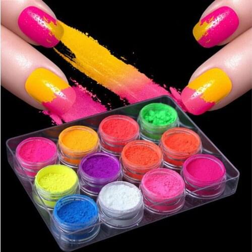 12Pcs Fluorescent UV Pigment Powder Black Light Reactive Luminous Resin Pigment R2LE