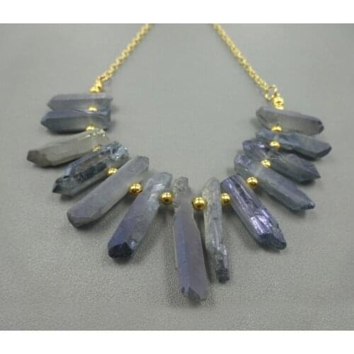 15.5inch/strand Crystal Pillar Finish Light Blue Color Crystal Point Pendants Wholesale Mystic Titanium Necklace Crafts Supplier