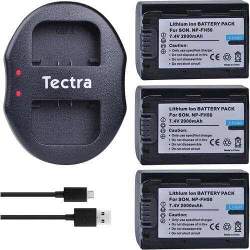 3Pcs 2000mAh NP-FH50 NP FH50 Camera Batteries +Dual USB Charger for Sony A230 A330 A290 A390 DSC-HX1 HX100 HDR-TG1E TG3 TG5 TG7